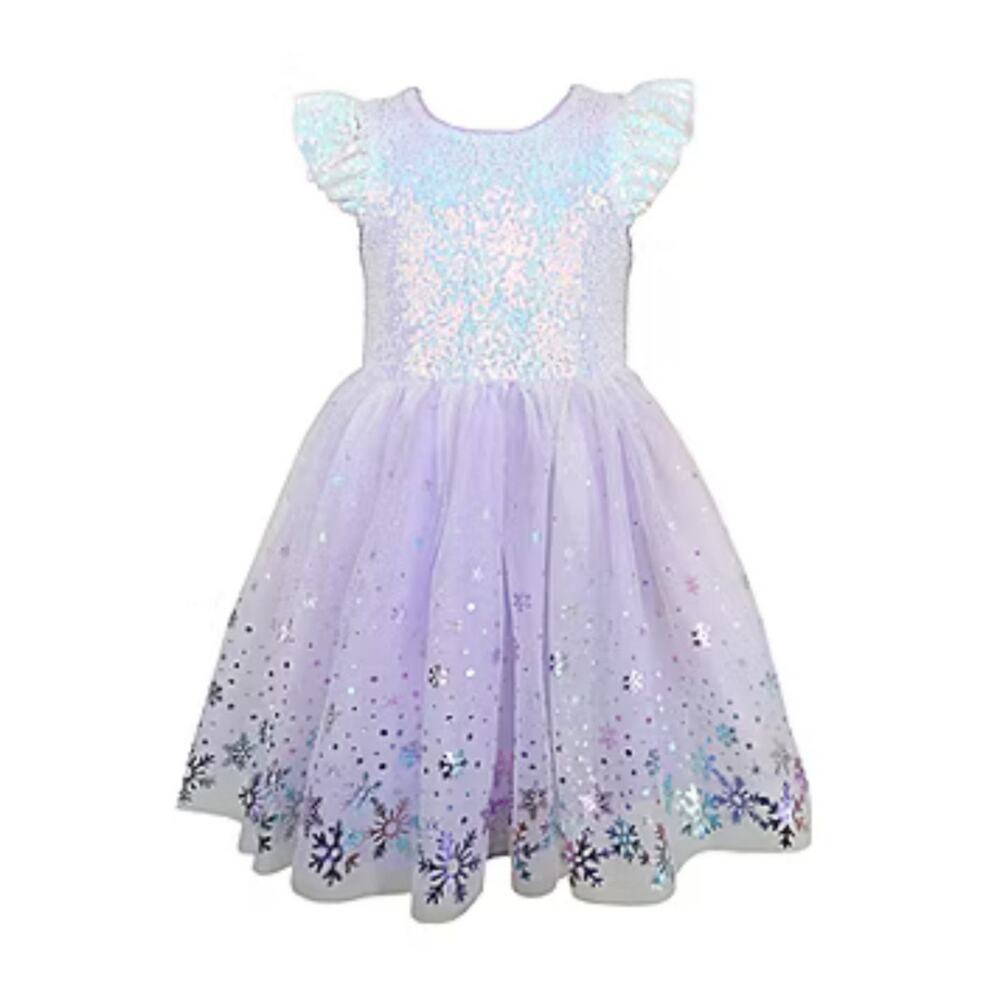 New Lilt Little Girls Short Sleeve Flutter A-Line Dress Lilac Size 5 Snowflakes